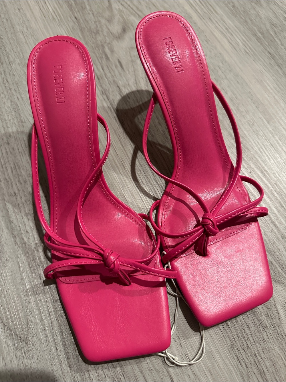 Forever 21 Hot Pink Knotted Strappy Square-Toe Heels